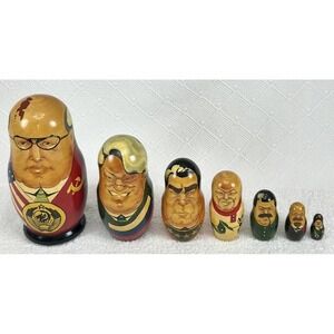 VTG Russian Soviet Presidents  Matryoshka Nesting Dolls Hand Painted RARE (7)
